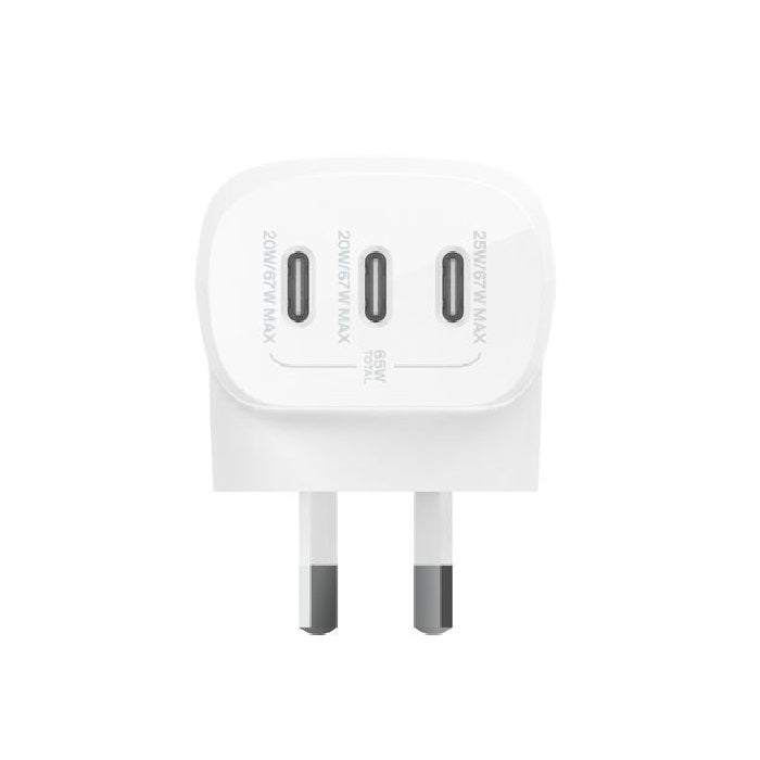 Belkin BoostCharge 67W 3-Port USB-C PPS Wall Charger + USB-C to USB-C Cable 100W (2M) - White (WC... - Image 3