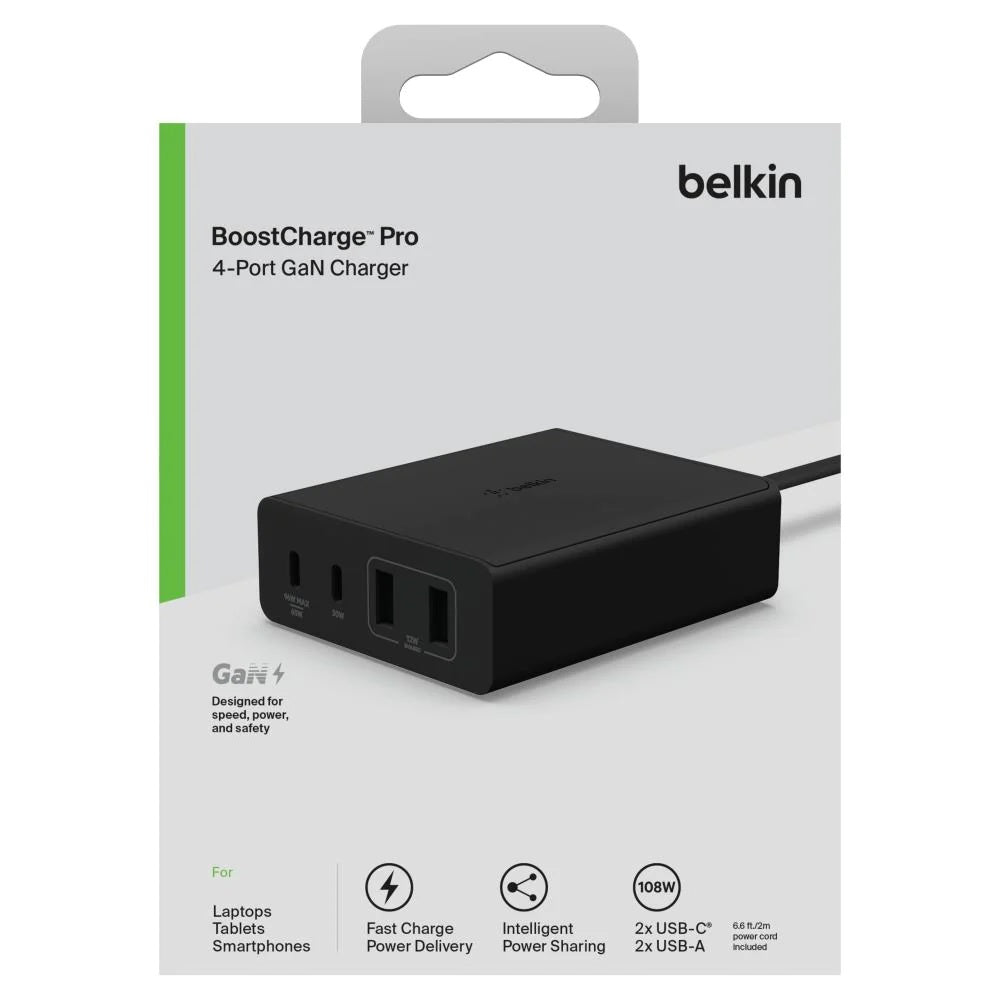 Belkin BoostCharge Pro 108W USB-C (PD 3.0) 4-Port GaN Wall Charger - Black (WCH010auBK), 2xUSB-C,... - Image 4