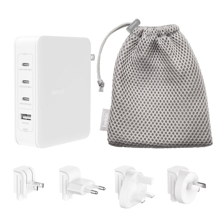 Belkin BoostCharge Pro 140W USB-C (PD 3.1) 4-Port GaN Wall Charger - White (WCH014BTWH-V3), 3x US...