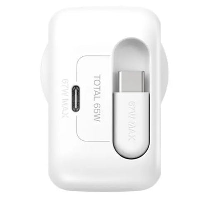 Belkin UltraCharge Retractable Dual 67W USB-C GaN Wall Charger - White(WCH022auWH),1xUSB-C,1x Ret... - Image 3