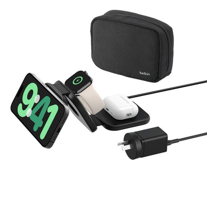 Belkin BoostCharge Pro 3-in-1 Magnetic Qi2 Wireless Travel Pad + 36W Wall Charger + USB-C Cable (...