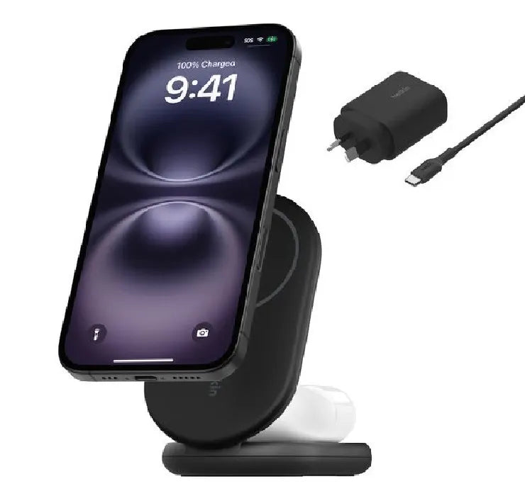 Belkin BoostCharge 2-in-1 Magnetic Foldable Wireless Charger w/ Qi2(15W)+36W Wall Charger+USB-C C...