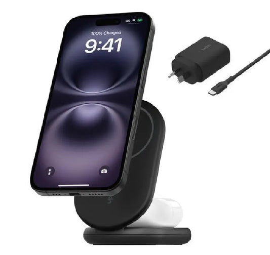 Belkin BoostCharge 2-in-1 Magnetic Foldable Wireless Charger w/ Qi2(15W)+36W Wall Charger+USB-C C...