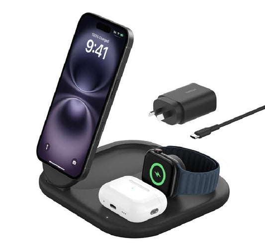 Belkin BoostCharge 3-in-1 Magnetic Foldable Qi2 Wireless Charger + 36W Wall Charger + USB-C Cable...