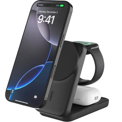 Belkin UltraCharge 3-in-1 Foldable Magnetic Charger With Qi2(25W)+USB-C Wall Charger(45W)+USB-C C...