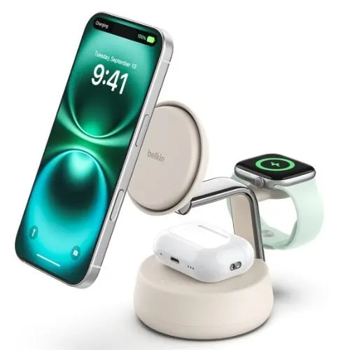 Belkin UltraCharge Pro 3-in-1 Magnetic Charging Dock w/ Qi2 (25W) + 45W Wall Charger + USB-C Cabl...
