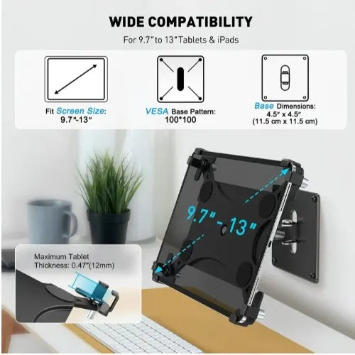 USP Universal Anti-Theft iPad  Tablet Wall Mount - Silver, 360° Rotation, Firts 9.7' to 13',Perfe... - Image 3