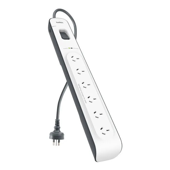 Belkin SurgeMaster 6-Outlet Surge Protection Strip with 2M Power Cord - White/Grey (BSV603au2M),...