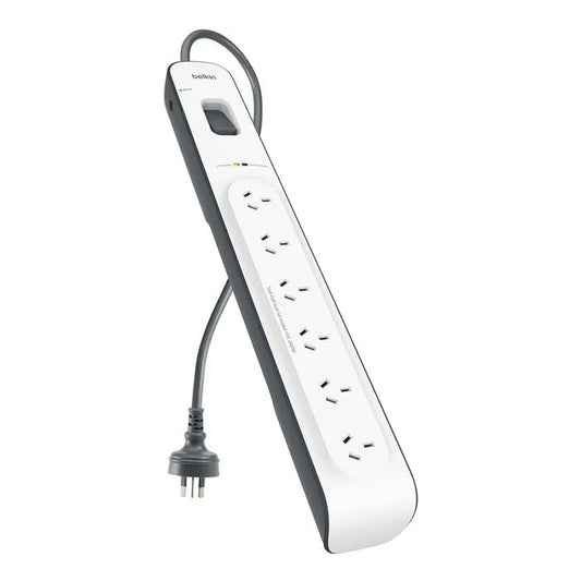 Belkin SurgeMaster 6-Outlet Surge Protection Strip with 2M Power Cord - White/Grey (BSV603au2M),...