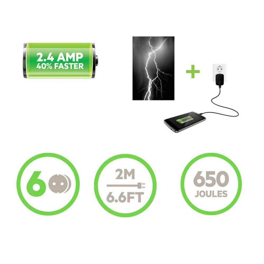 Belkin SurgePlus 6-Outlet 2-Meter Surge Protection Strip With Two (2.4) Amp USB Charging Ports... - Image 3