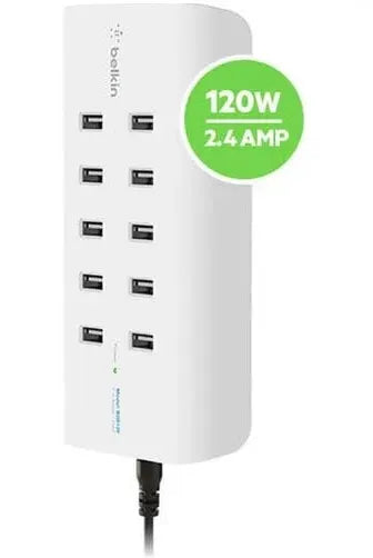 Belkin RockStar™ 10-Port USB-A Charging Station - White (B2B139au), Intelligent Charging,120W, Ov...