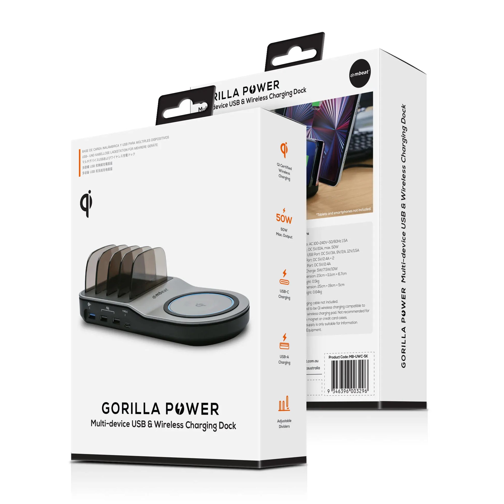 (LS) mbeat® Gorilla Power 50W Qi Certified Multi-Device USB  Wireless Charging Dock Fast Charge U... - Image 4