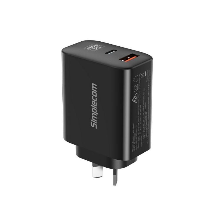 Simplecom CU265 Dual Port PD 65W GaN Fast Wall Charger USB-C + USB-A for Phone Laptop - Chargers... - Image 2