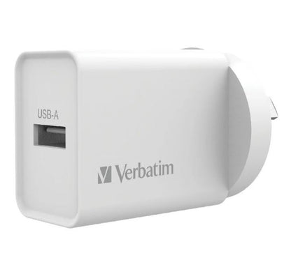 Verbatim USB Charger Single Port 2.4A - White Single Port Wall Charger Rohs, CE, Apple, Android,...
