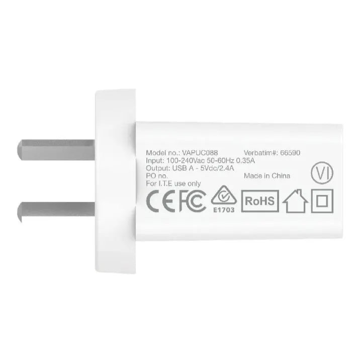 Verbatim USB Charger Single Port 2.4A - White Single Port Wall Charger Rohs, CE, Apple, Android,... - Image 3