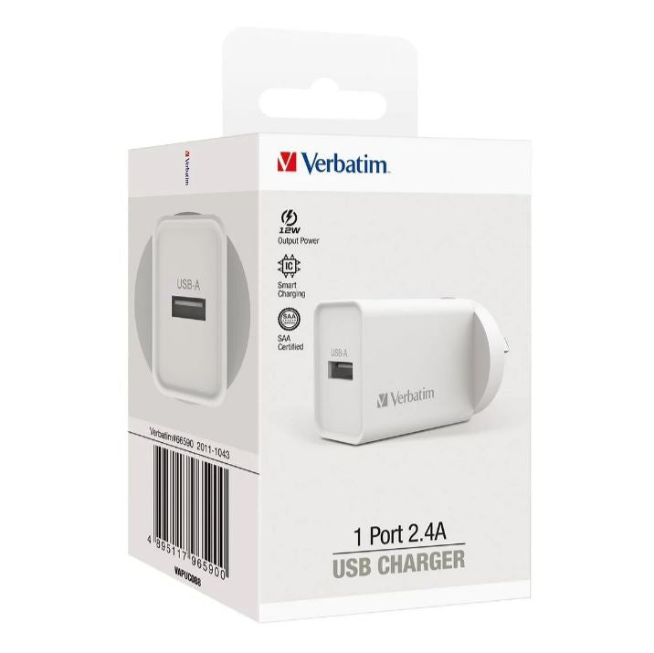 Verbatim USB Charger Single Port 2.4A - White Single Port Wall Charger Rohs, CE, Apple, Android,... - Image 4