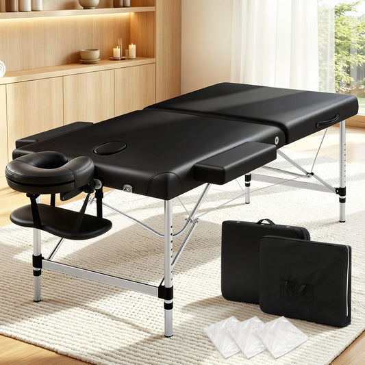 Zenses Massage Table 75cm Portable 2 Fold Aluminium Beauty Bed Black