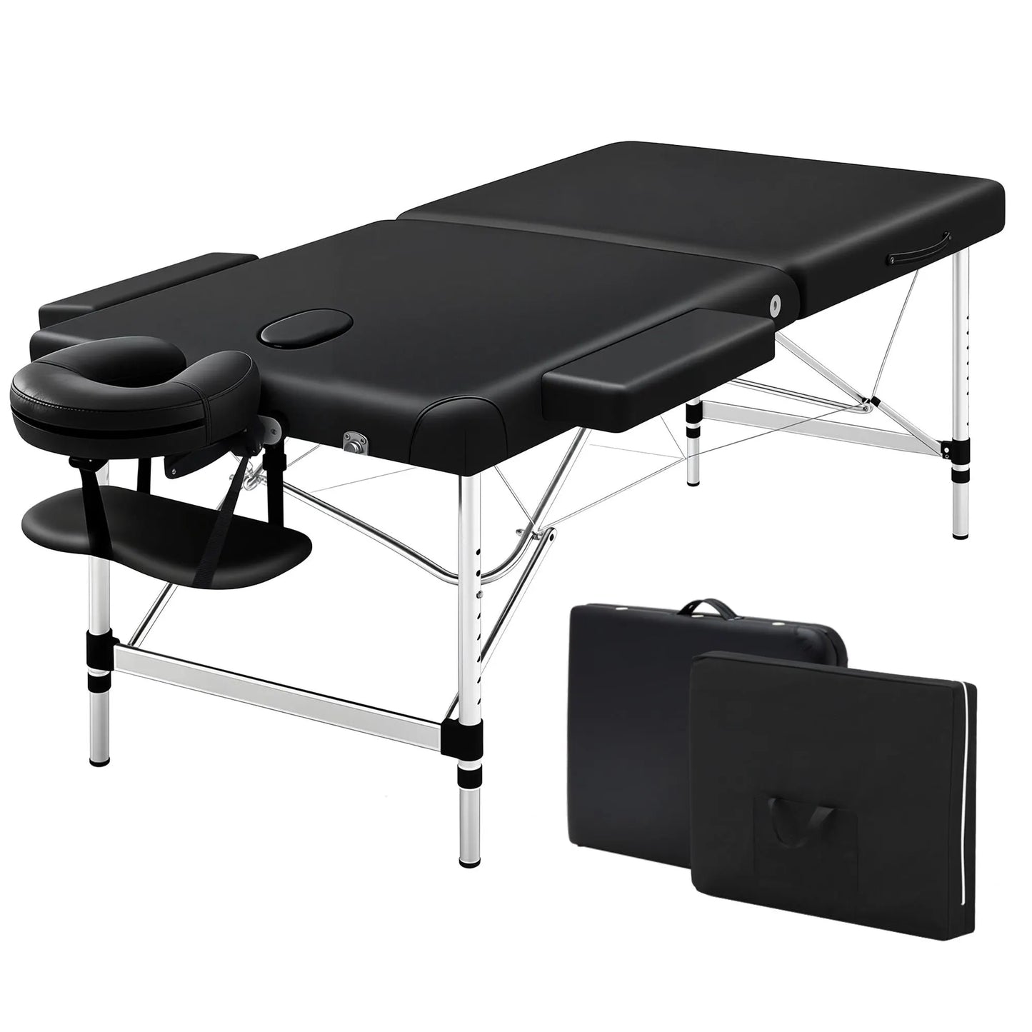 Zenses Massage Table 75cm Portable 2 Fold Aluminium Beauty Bed Black - Image 2