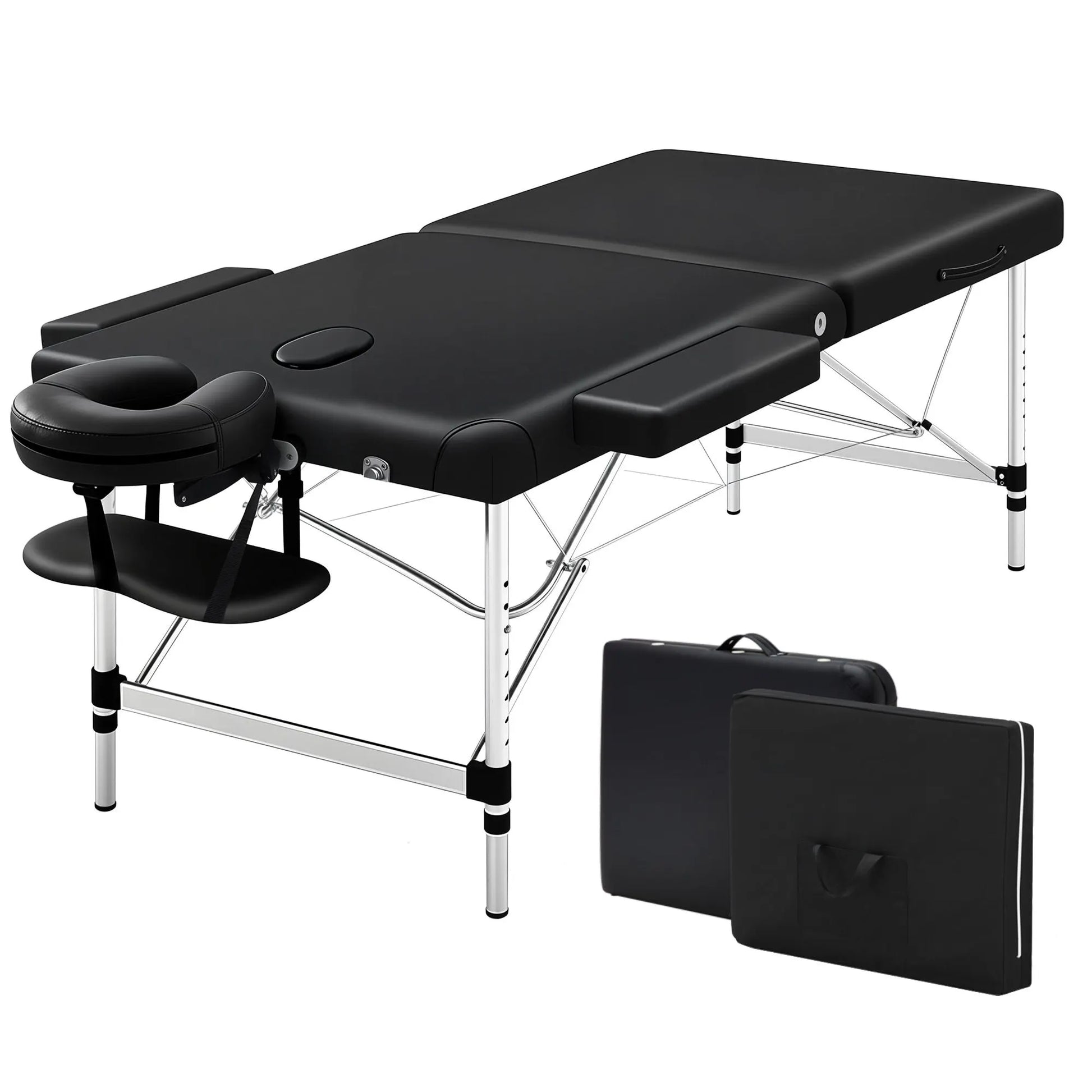 Zenses Massage Table 75cm Portable 2 Fold Aluminium Beauty Bed Black - Image 2