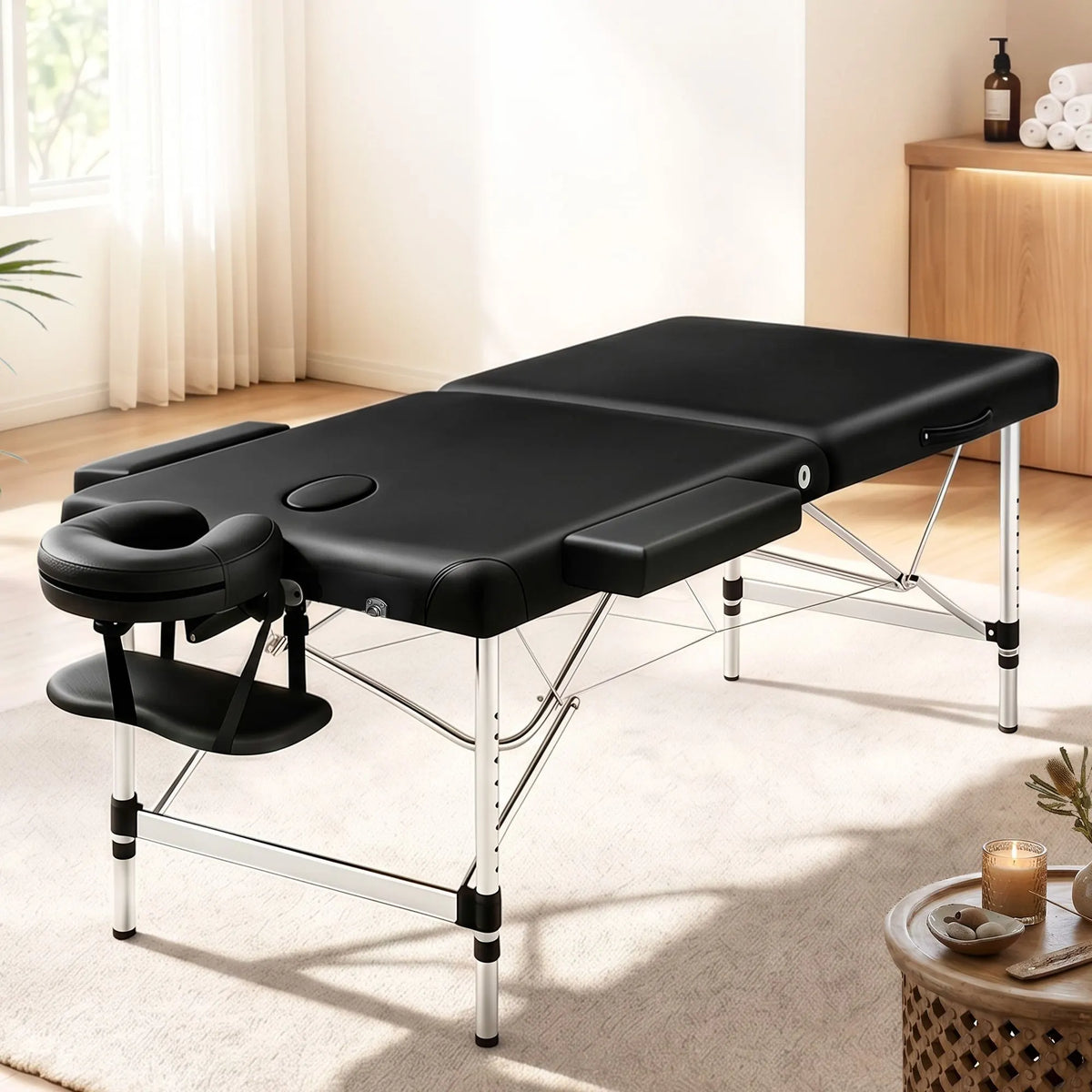 Zenses Massage Table 75cm Portable 2 Fold Aluminium Beauty Bed Black - Image 5