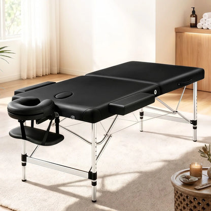 Zenses Massage Table 75cm Portable 2 Fold Aluminium Beauty Bed Black - Image 5