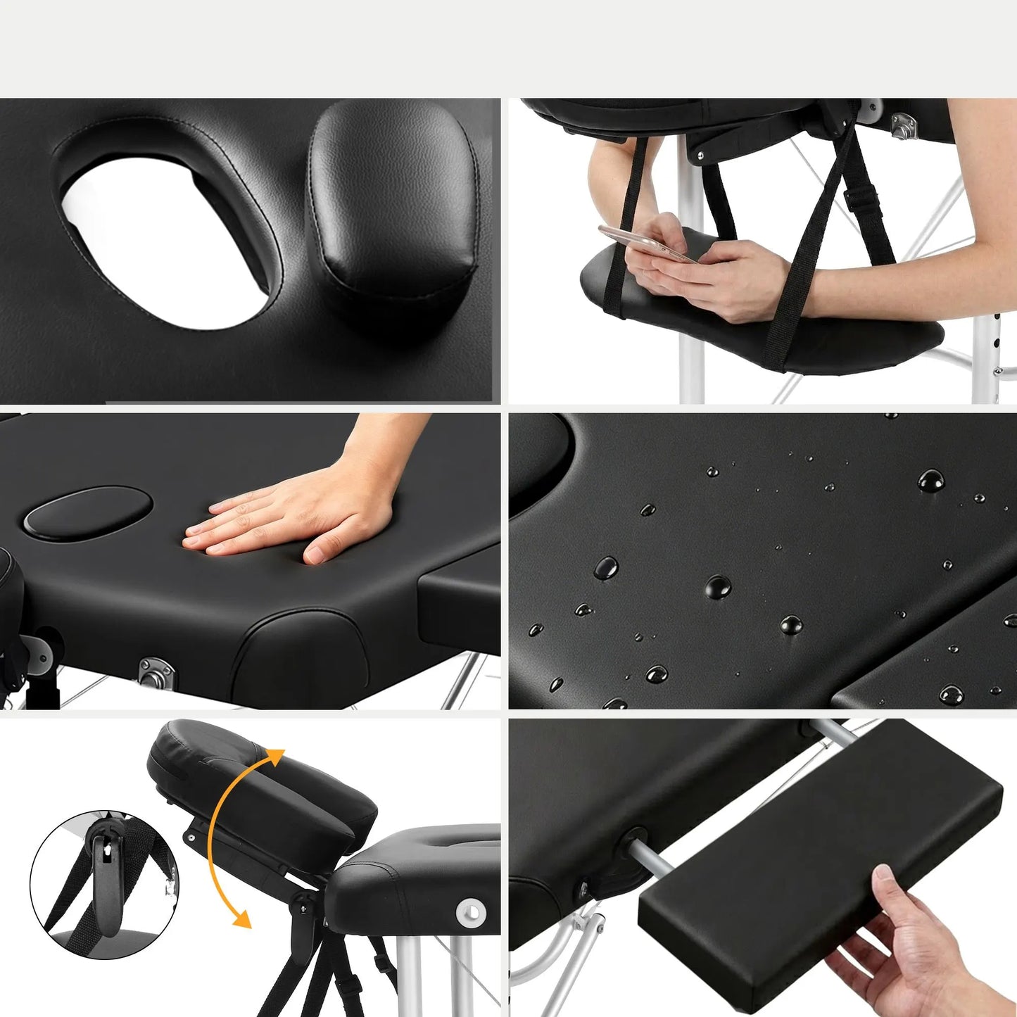 Zenses Massage Table 75cm Portable 2 Fold Aluminium Beauty Bed Black - Image 6