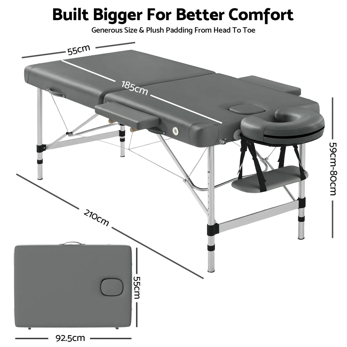 Zenses Massage Table 55cm Portable 2 Fold Aluminium Beauty Bed Grey - Image 2