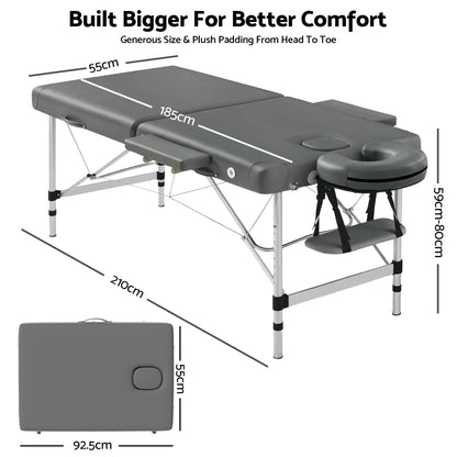 Zenses Massage Table 55cm Portable 2 Fold Aluminium Beauty Bed Grey - Image 2
