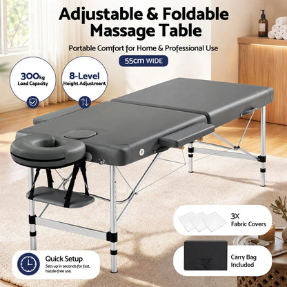 Zenses Massage Table 55cm Portable 2 Fold Aluminium Beauty Bed Grey - Image 4