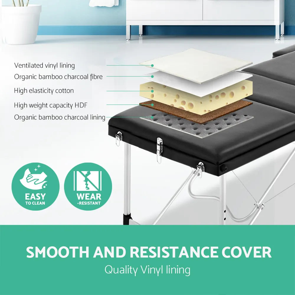 Zenses Massage Table 60cm Portable 3 Fold Aluminium Beauty Bed Black - Image 4