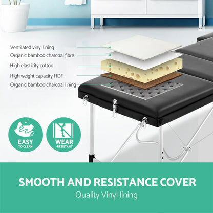 Zenses Massage Table 60cm Portable 3 Fold Aluminium Beauty Bed Black - Image 4