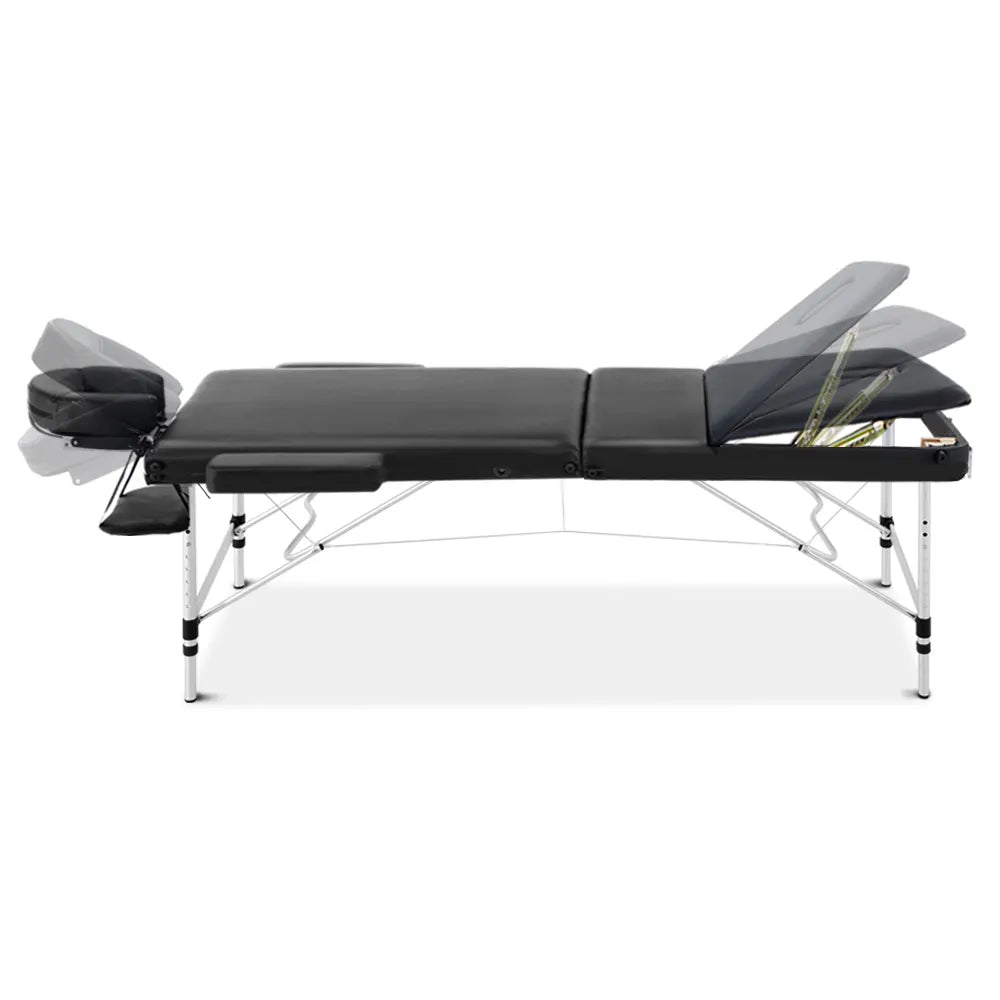 Zenses Massage Table 80cm Portable 3 Fold Aluminium Beauty Bed Black - Image 3