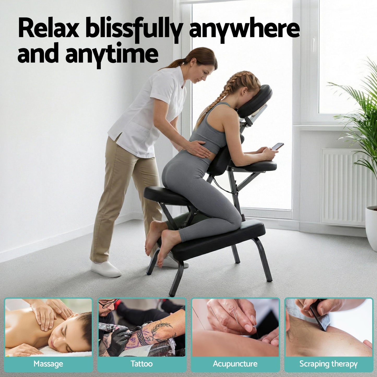 Zenses Portable Massage Chair Lightweight Folding Tattoo Lash Beauty Bed - Image 4