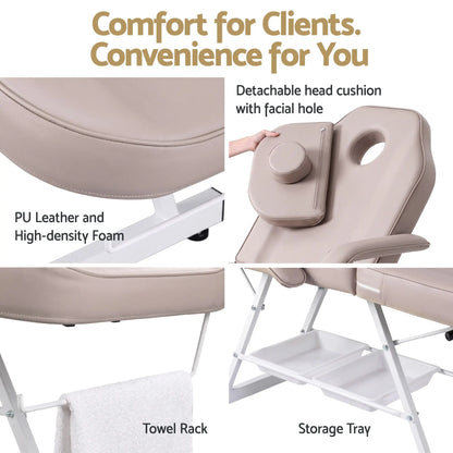 Zenses Beauty Bed with Stool, Beige, Adjustable Facial Massage Table, Tattoo Chair, Salon Services - Image 3