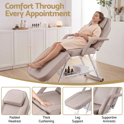 Zenses Beauty Bed with Stool, Beige, Adjustable Facial Massage Table, Tattoo Chair, Salon Services - Image 4