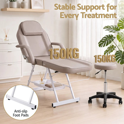 Zenses Beauty Bed with Stool, Beige, Adjustable Facial Massage Table, Tattoo Chair, Salon Services - Image 5