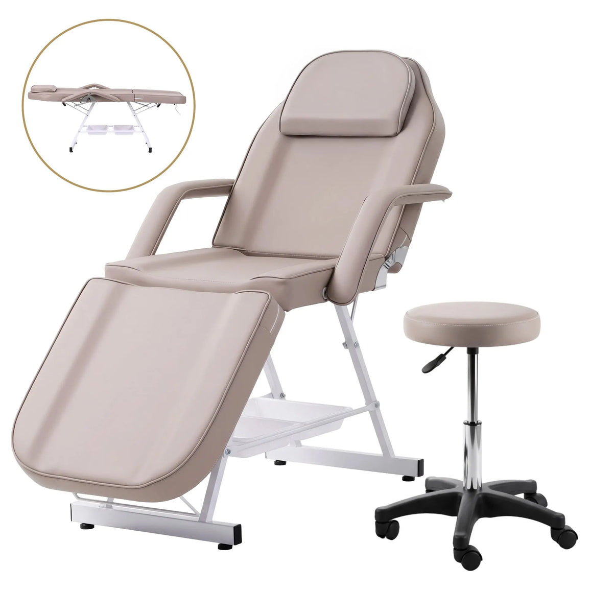 Zenses Beauty Bed with Stool, Beige, Adjustable Facial Massage Table, Tattoo Chair, Salon Services - Image 6