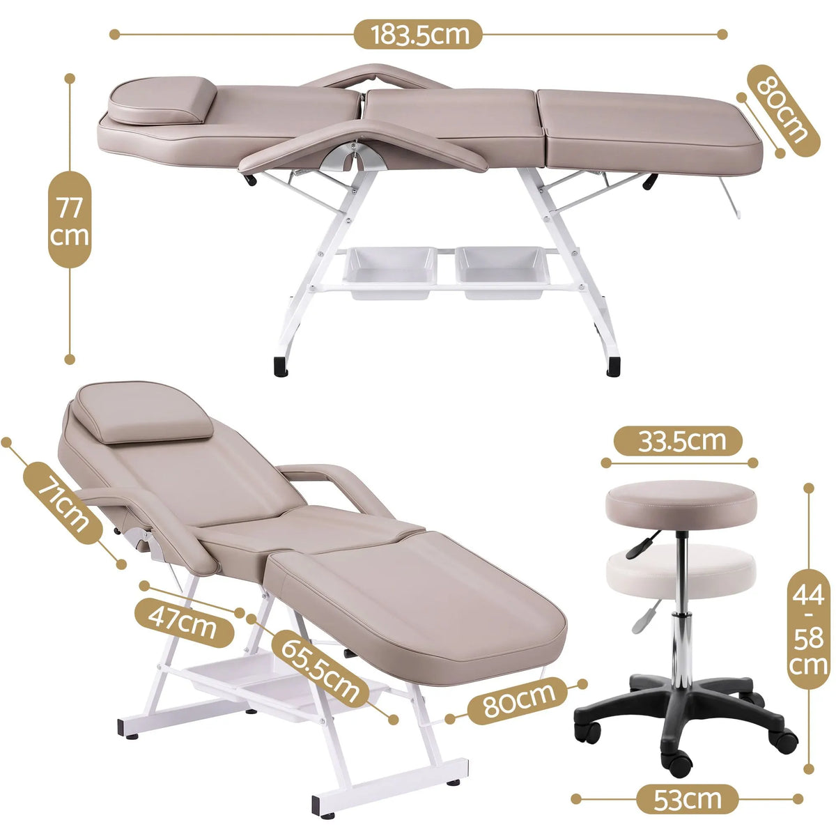 Zenses Beauty Bed with Stool, Beige, Adjustable Facial Massage Table, Tattoo Chair, Salon Services - Image 7