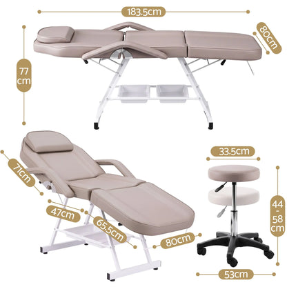 Zenses Beauty Bed with Stool, Beige, Adjustable Facial Massage Table, Tattoo Chair, Salon Services - Image 7