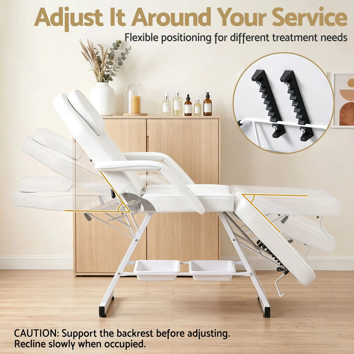 Zenses Beauty Bed with Stool, White, Adjustable Facial Massage Table, Tattoo Chair, Salon Services - Image 2