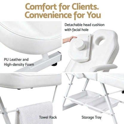 Zenses Beauty Bed with Stool, White, Adjustable Facial Massage Table, Tattoo Chair, Salon Services - Image 3