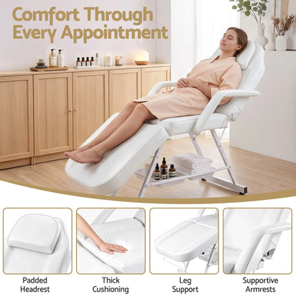 Zenses Beauty Bed with Stool, White, Adjustable Facial Massage Table, Tattoo Chair, Salon Services - Image 4