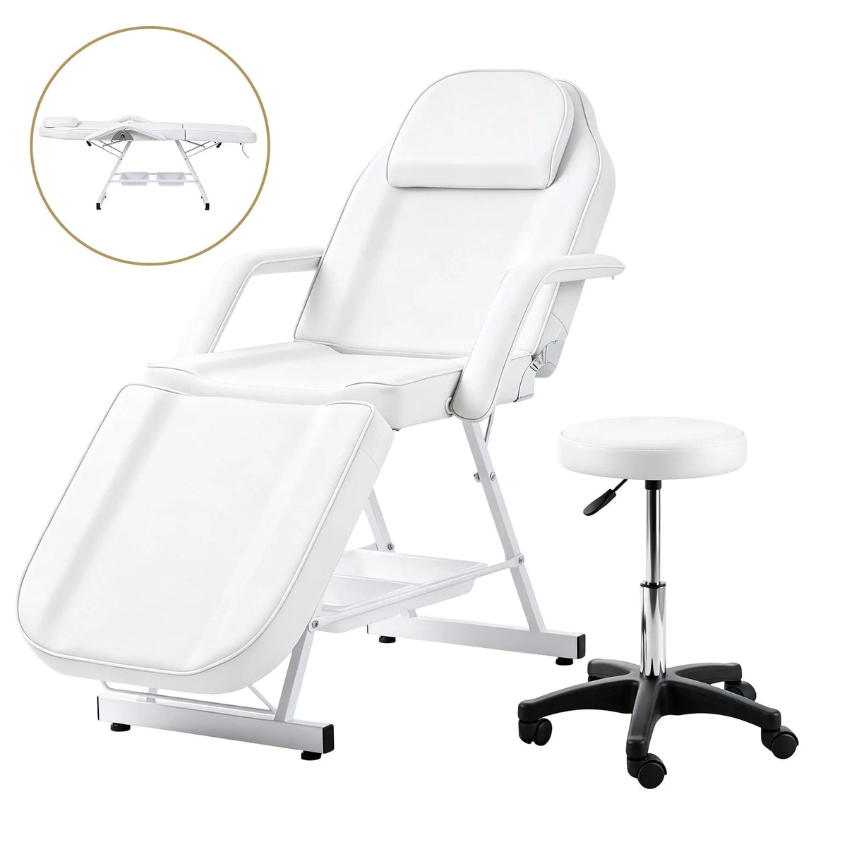 Zenses Beauty Bed with Stool, White, Adjustable Facial Massage Table, Tattoo Chair, Salon Services - Image 7