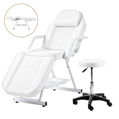 Zenses Beauty Bed with Stool, White, Adjustable Facial Massage Table, Tattoo Chair, Salon Services - Image 7