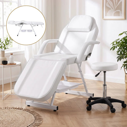 Zenses Beauty Bed with Stool, White, Adjustable Facial Massage Table, Tattoo Chair, Salon Services - Image 9