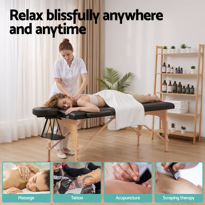 Zenses Massage Table 70cm Portable 2 Fold Wooden Beauty Waxing Therapy Bed Black - Image 4