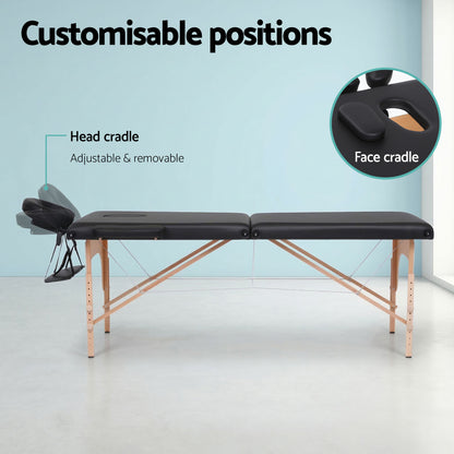 Zenses Massage Table 70cm Portable 2 Fold Wooden Beauty Waxing Therapy Bed Black - Image 6