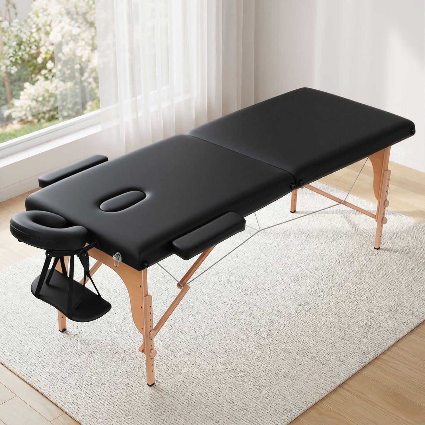 Zenses Massage Table 70cm Portable 2 Fold Wooden Beauty Waxing Therapy Bed Black - Image 9