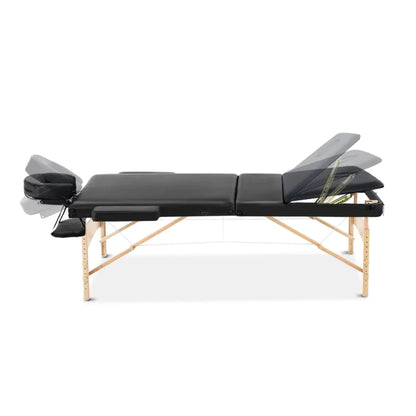 Zenses Massage Table 70cm Portable 3 Fold Wooden Beauty Bed Black - Image 3