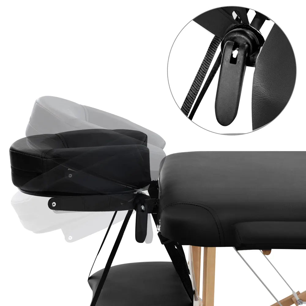 Zenses Massage Table 70cm Portable 3 Fold Wooden Beauty Bed Black - Image 7